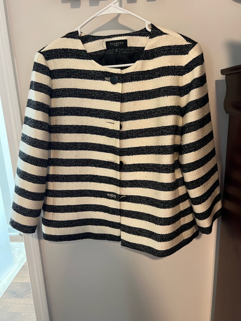 Talbots Black and White Striped Bouclé Jacket